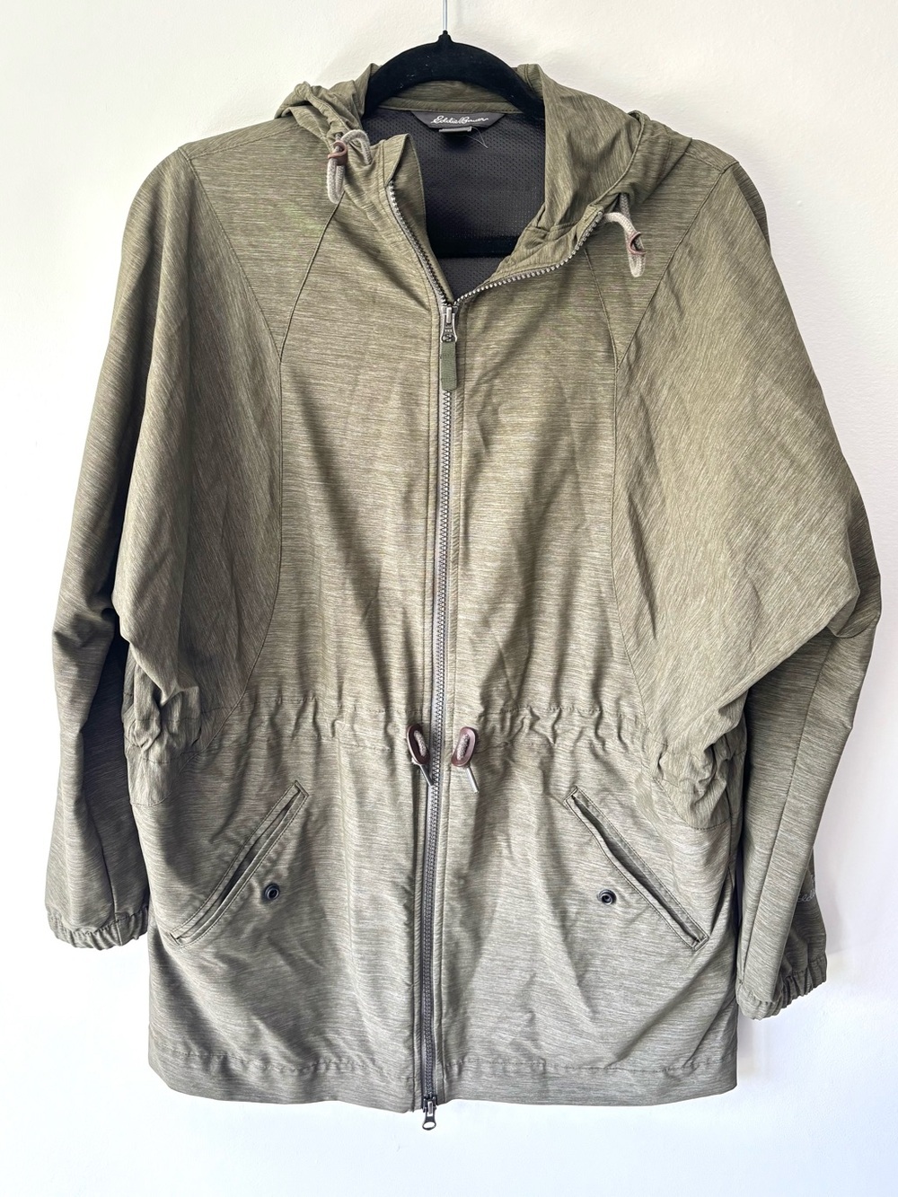 Eddie Bauer Green Outdoor Hooded Parka Soft Shell Windbreaker Jacket Drawstring
